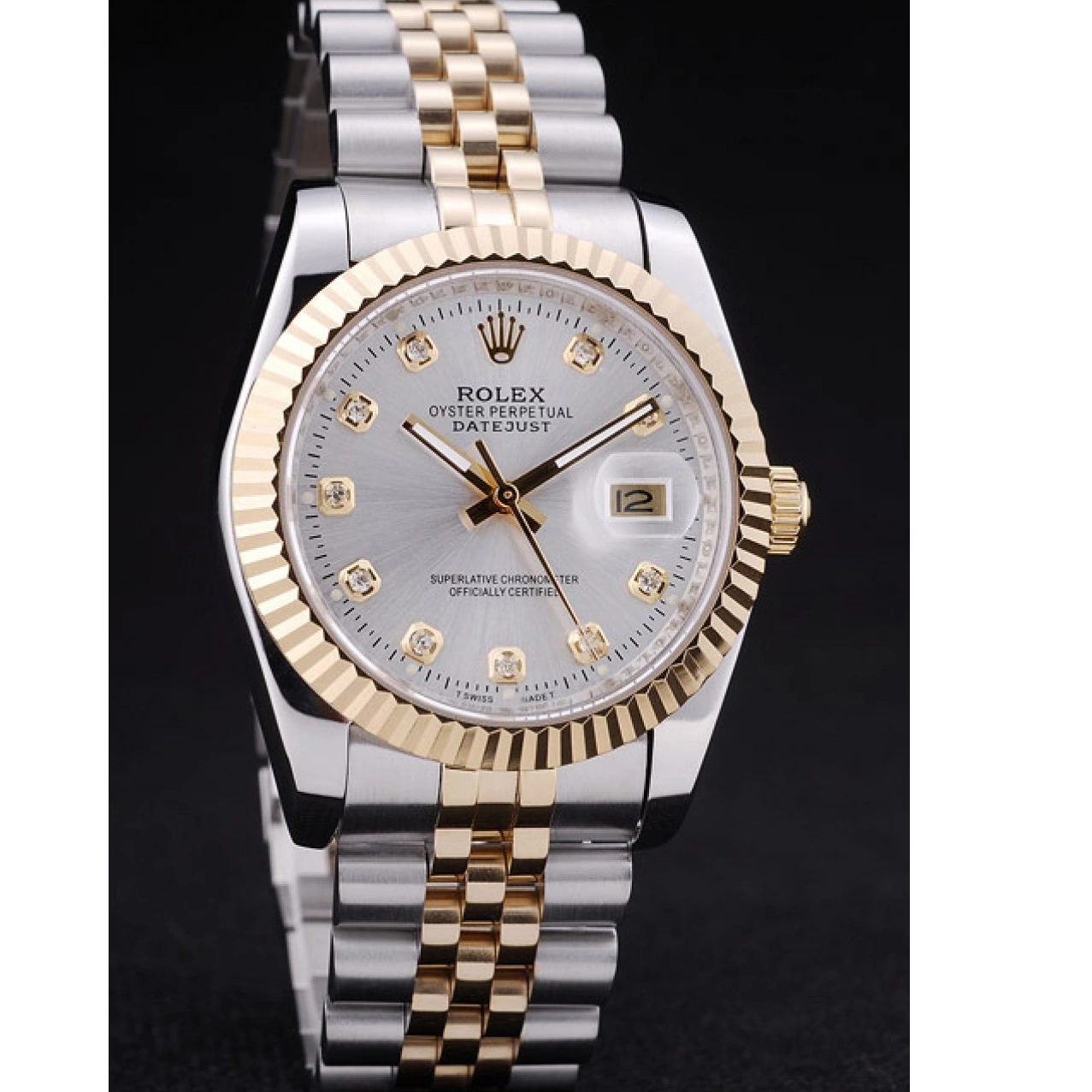 MiroTime 0815 Rolex Datejust Silver Dial Diamonds Ribbed Bezel 7454